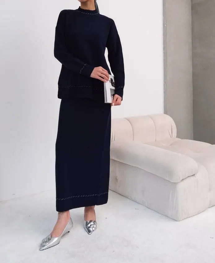 Sanna Knit Skirt Co-Ord- Navy