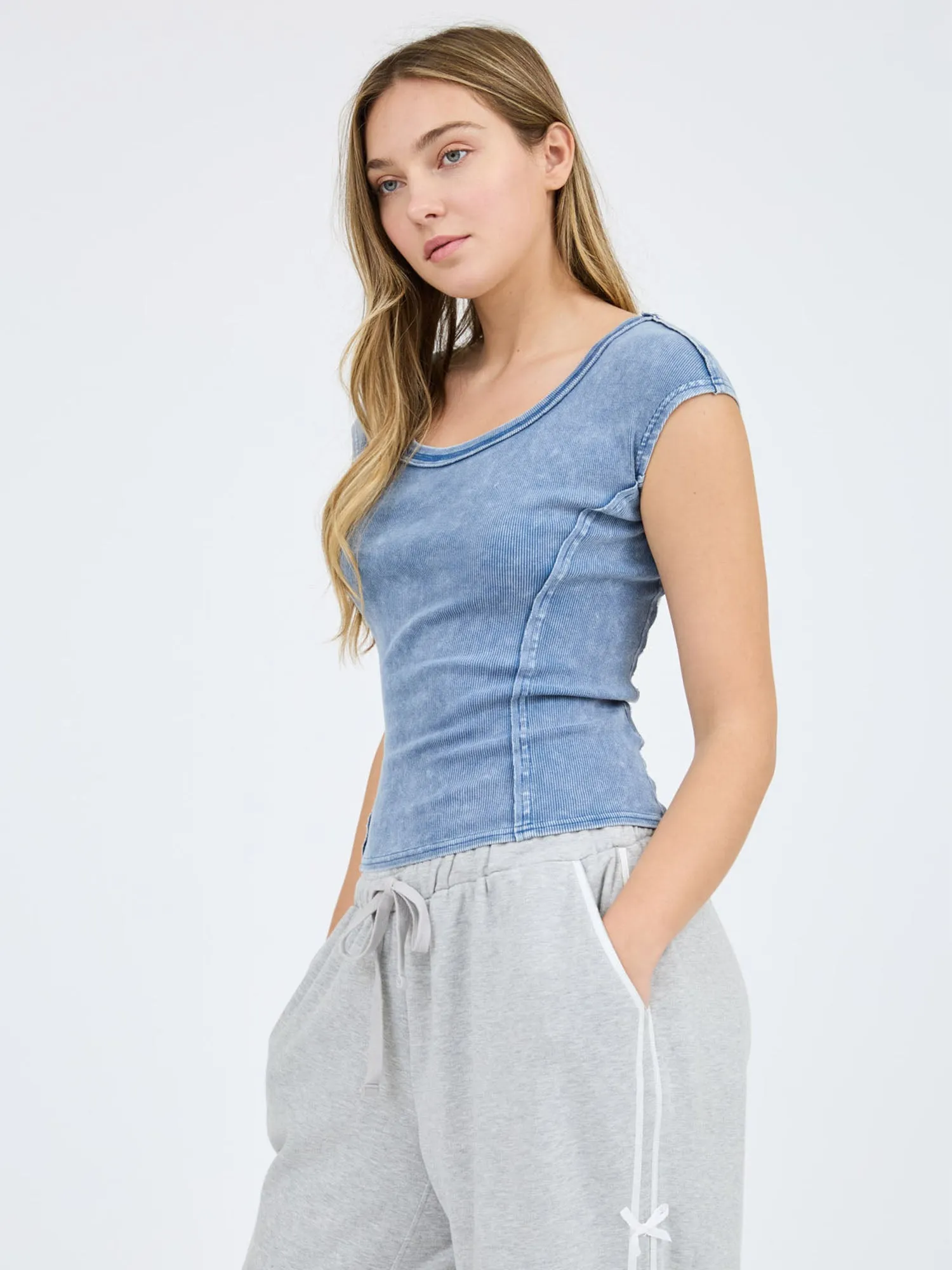Seamed Scoop Neck T Shirt