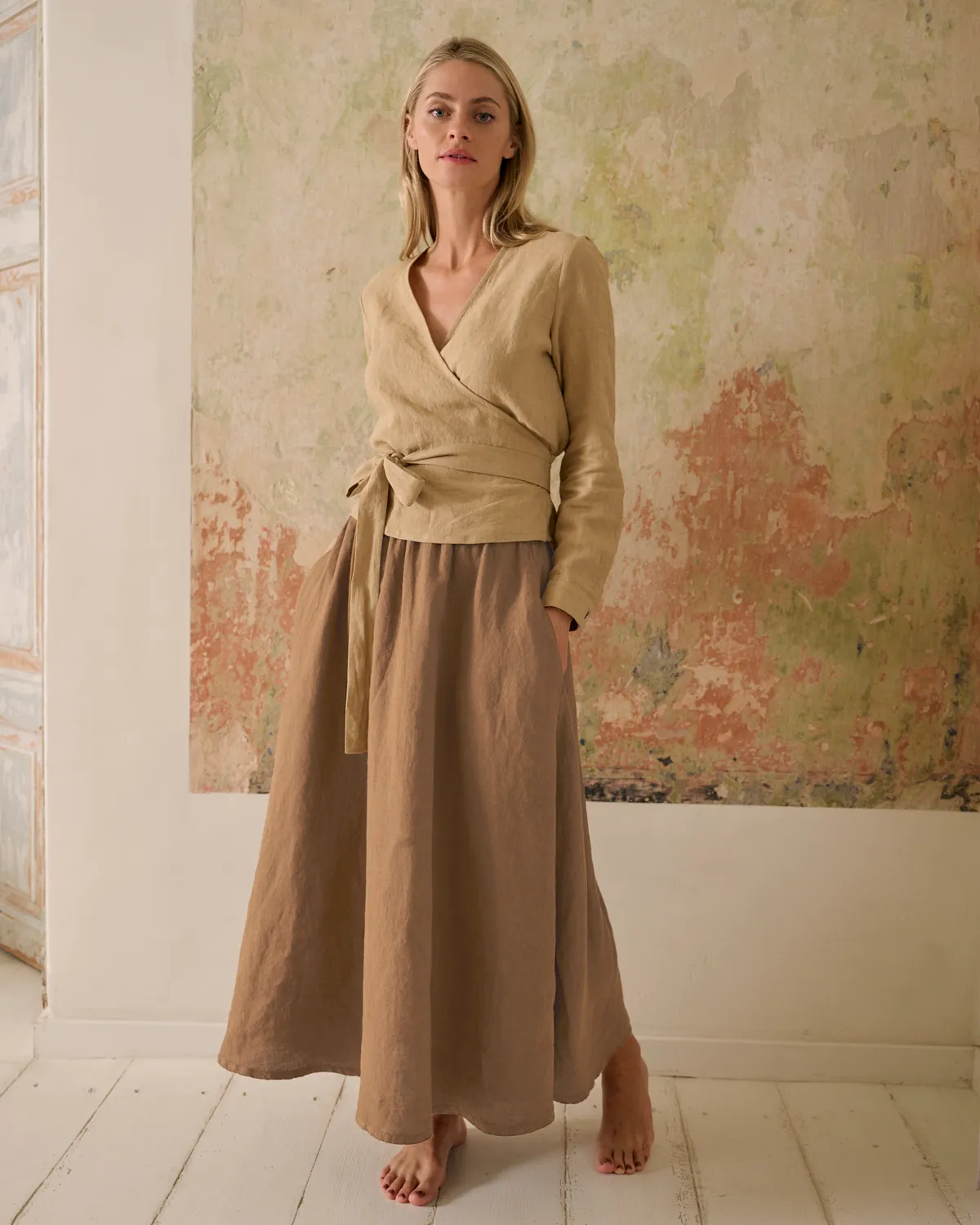 Shaina - Linen Skirt in Walnut