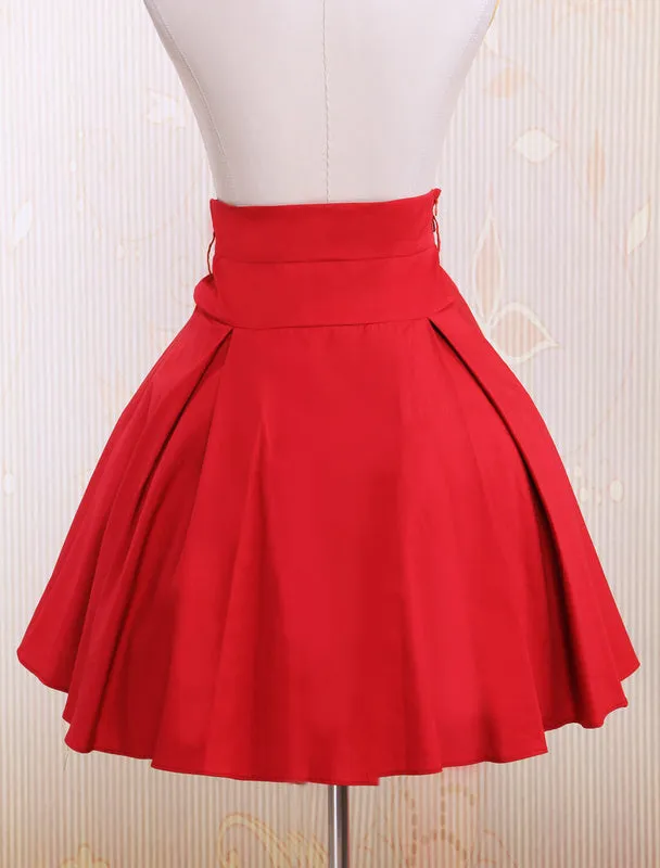 Simple Dark Red Bow Cotton Lolita Skirt