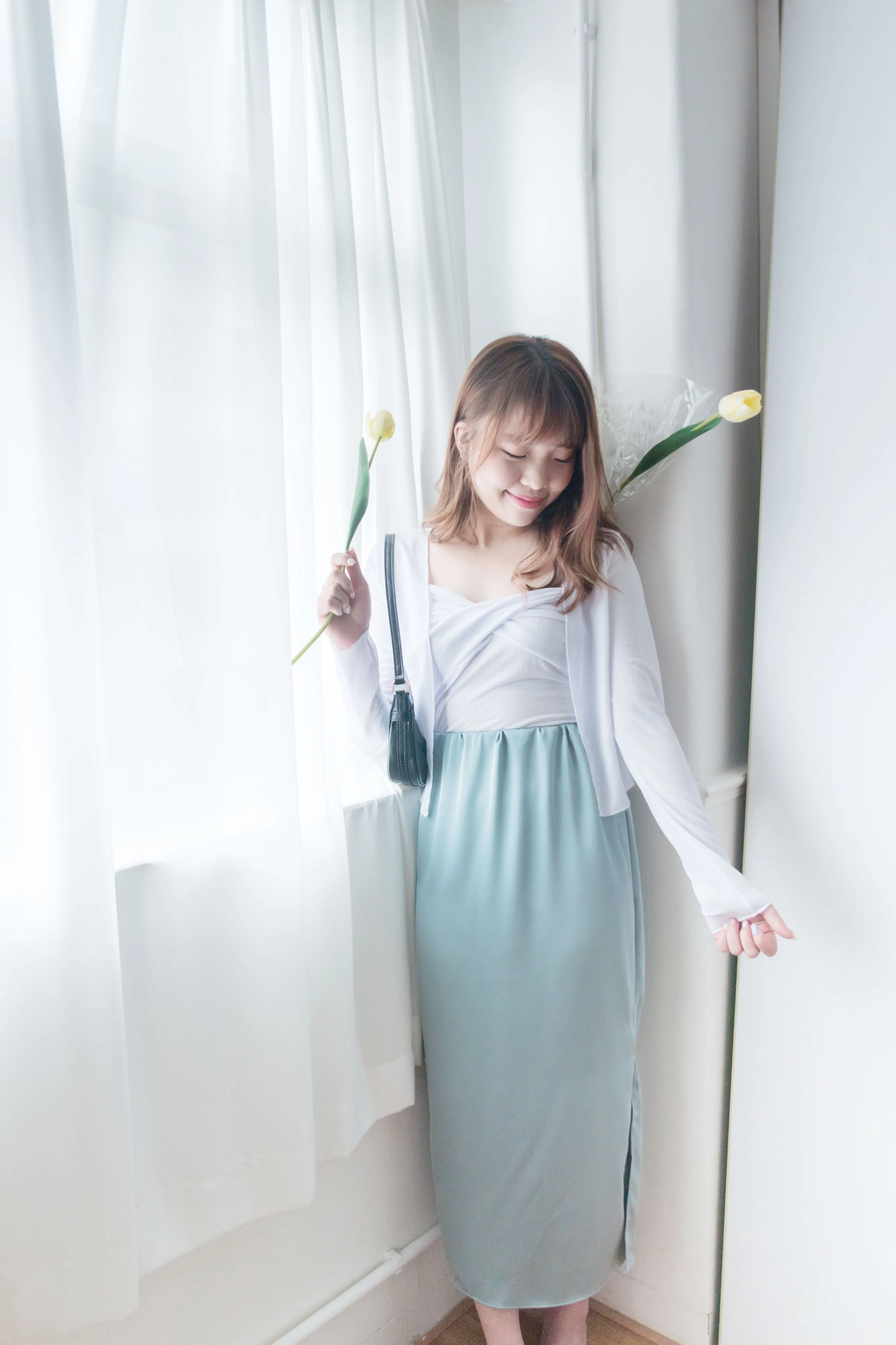 Simple Elegant 光澤湖水藍側開叉修身長裙, Skirt/ SK8631