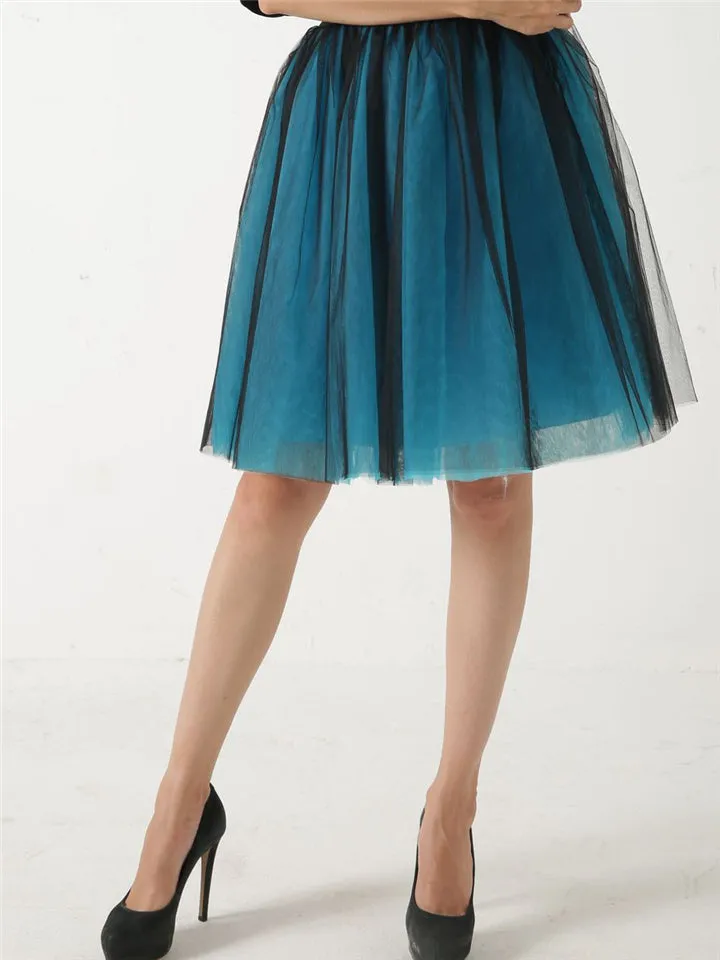 Simple Graceful Contrast Color Free Size Tulle Skirts For Women