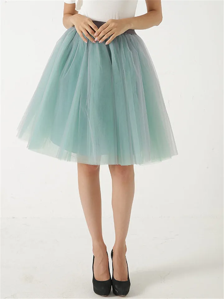 Simple Graceful Contrast Color Free Size Tulle Skirts For Women