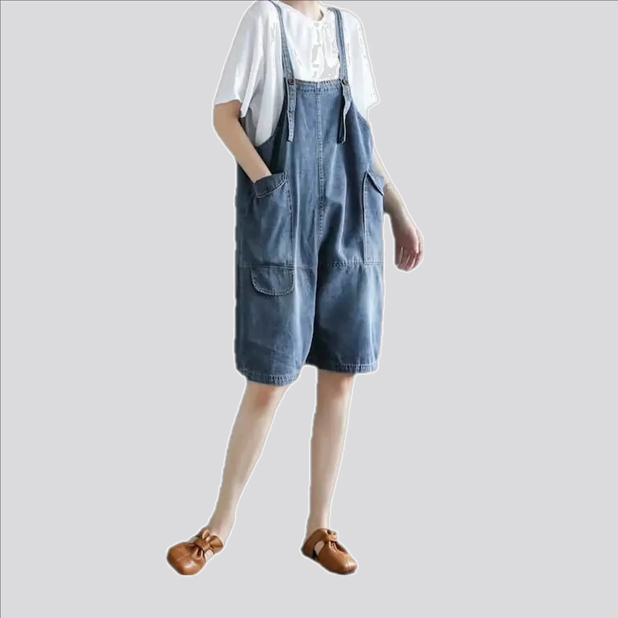 Slouchy fit cargo pockets women's denim overall