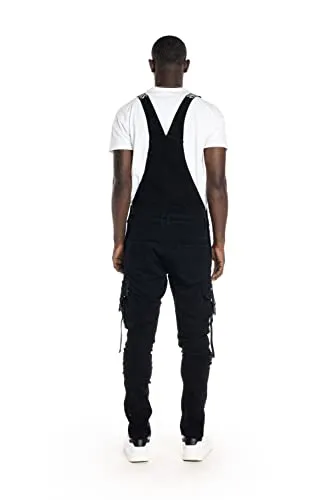 Smoke Rise Men's Fashion Twill Denim Basic Short Utility Overall with Paint (Black Dojang, 2XL)