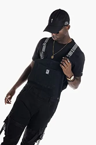 Smoke Rise Men's Fashion Twill Denim Basic Short Utility Overall with Paint (Black Dojang, 2XL)