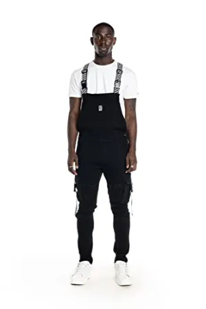 Smoke Rise Men's Fashion Twill Denim Basic Short Utility Overall with Paint (Black Dojang, 2XL)