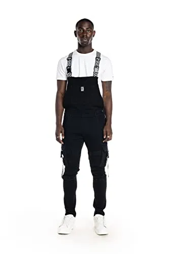 Smoke Rise Men's Fashion Twill Denim Basic Short Utility Overall with Paint (Black Dojang, 2XL)