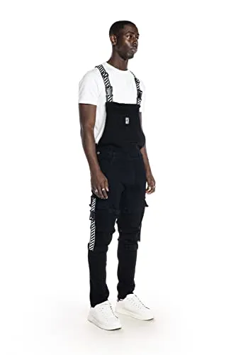Smoke Rise Men's Fashion Twill Denim Basic Short Utility Overall with Paint (Black Dojang, 2XL)