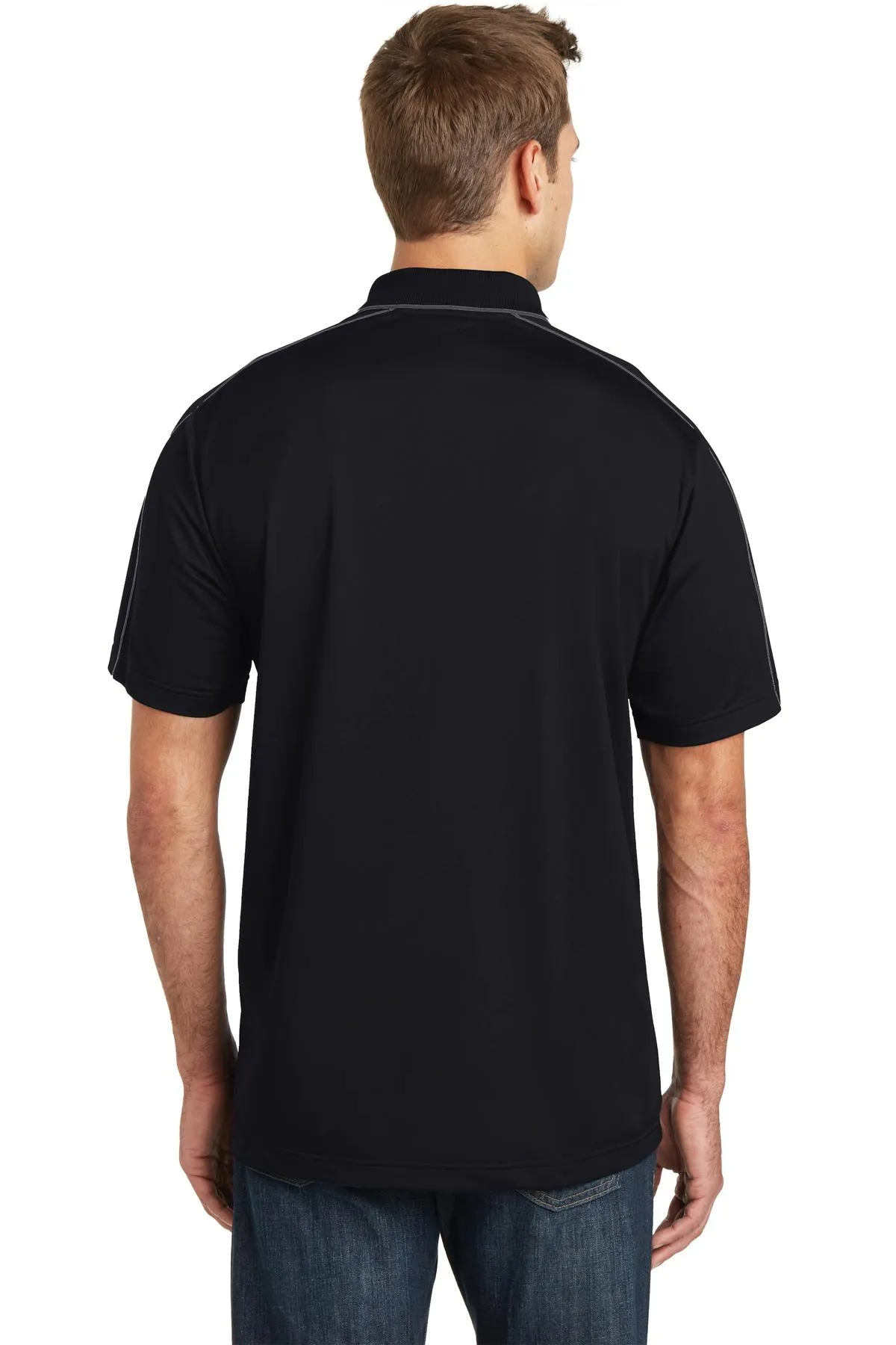 Sport-Tek Micropique Sport-Wick Piped Polo. ST653 Black/ Iron Grey