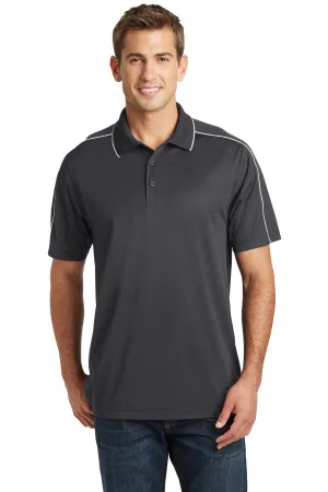 Sport-Tek Micropique Sport-Wick Piped Polo. ST653 Iron Grey/ White