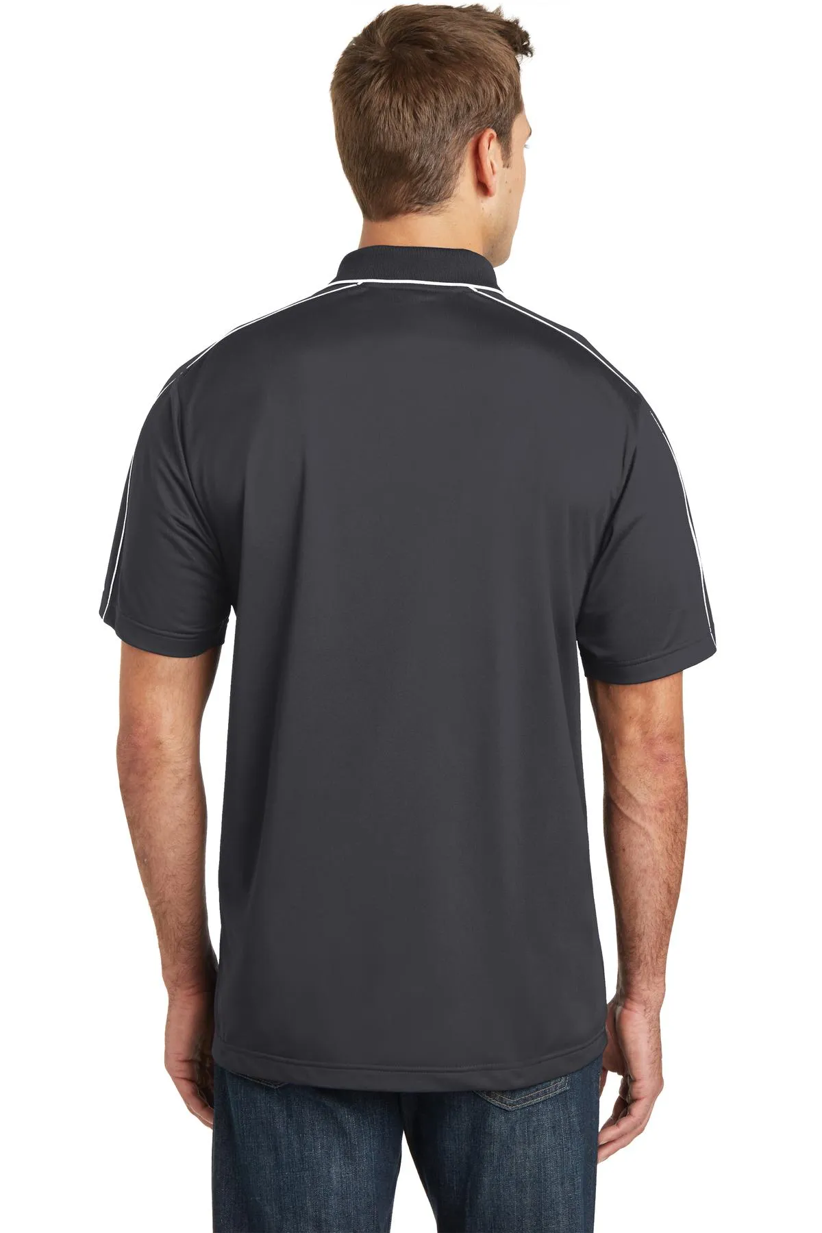 Sport-Tek Micropique Sport-Wick Piped Polo. ST653 Iron Grey/ White
