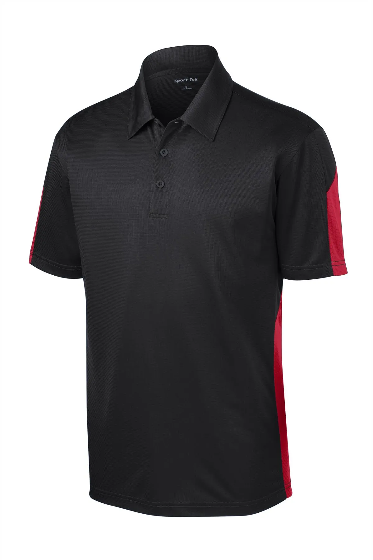 Sport-Tek PosiCharge Active Textured Colorblock Polo. ST695 Black/ True Red