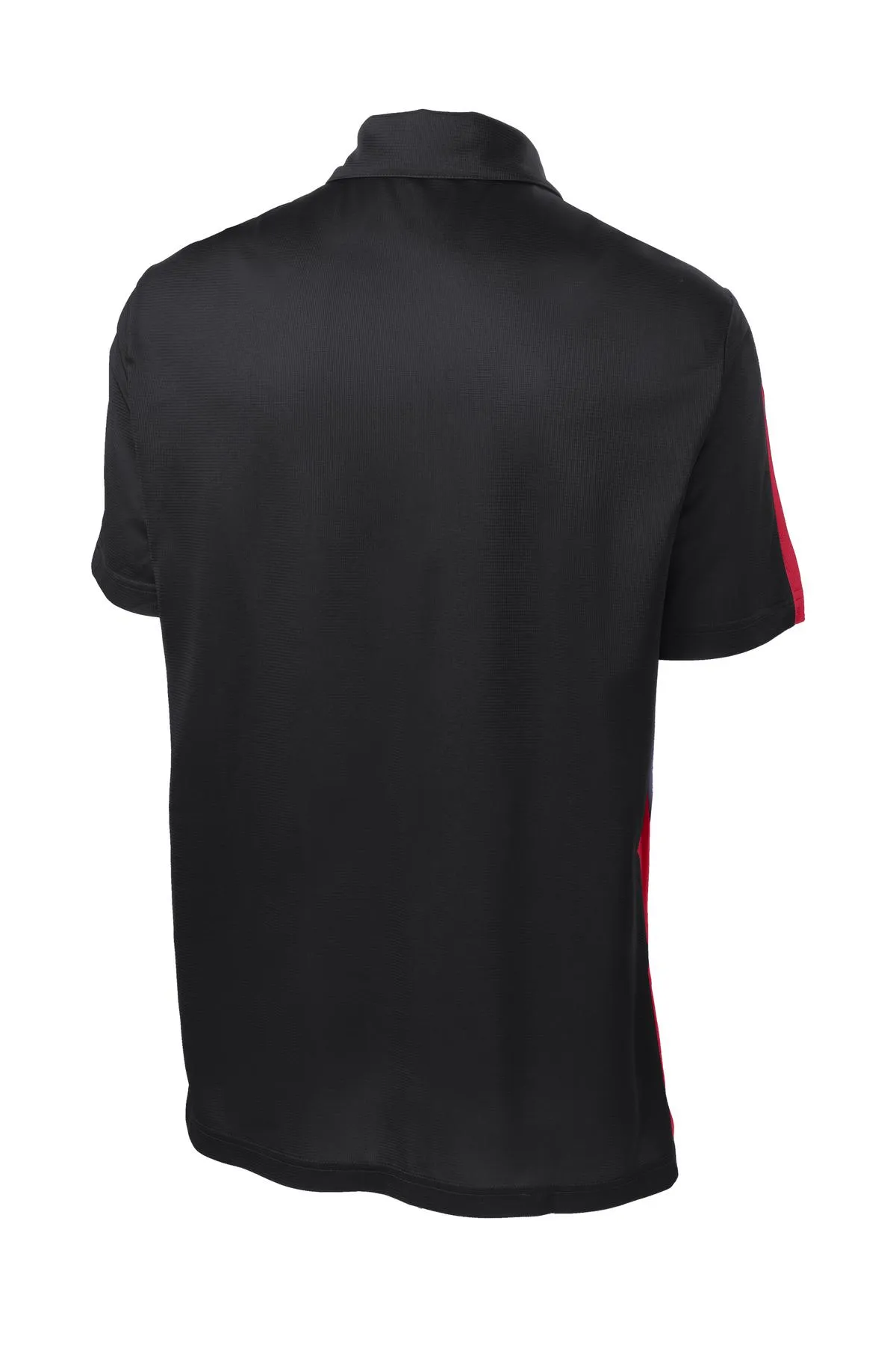 Sport-Tek PosiCharge Active Textured Colorblock Polo. ST695 Black/ True Red