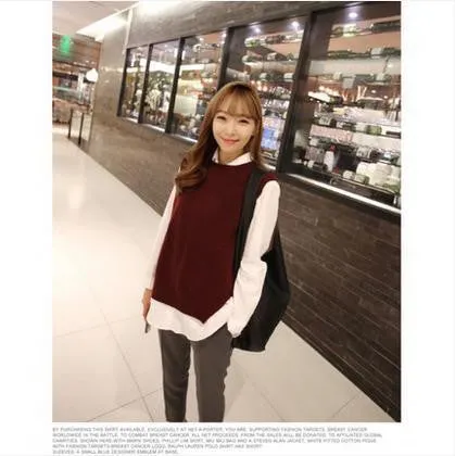 spring loose big yards female hedging sweater vest sweater vest round neck wool vest waistcoat jacket