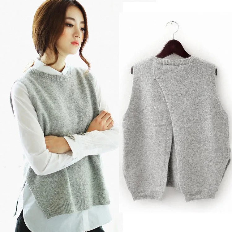 spring loose big yards female hedging sweater vest sweater vest round neck wool vest waistcoat jacket