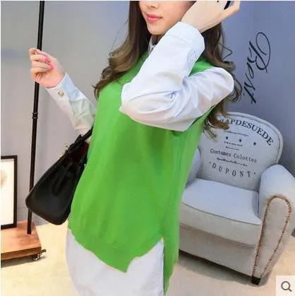 spring loose big yards female hedging sweater vest sweater vest round neck wool vest waistcoat jacket