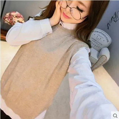 spring loose big yards female hedging sweater vest sweater vest round neck wool vest waistcoat jacket
