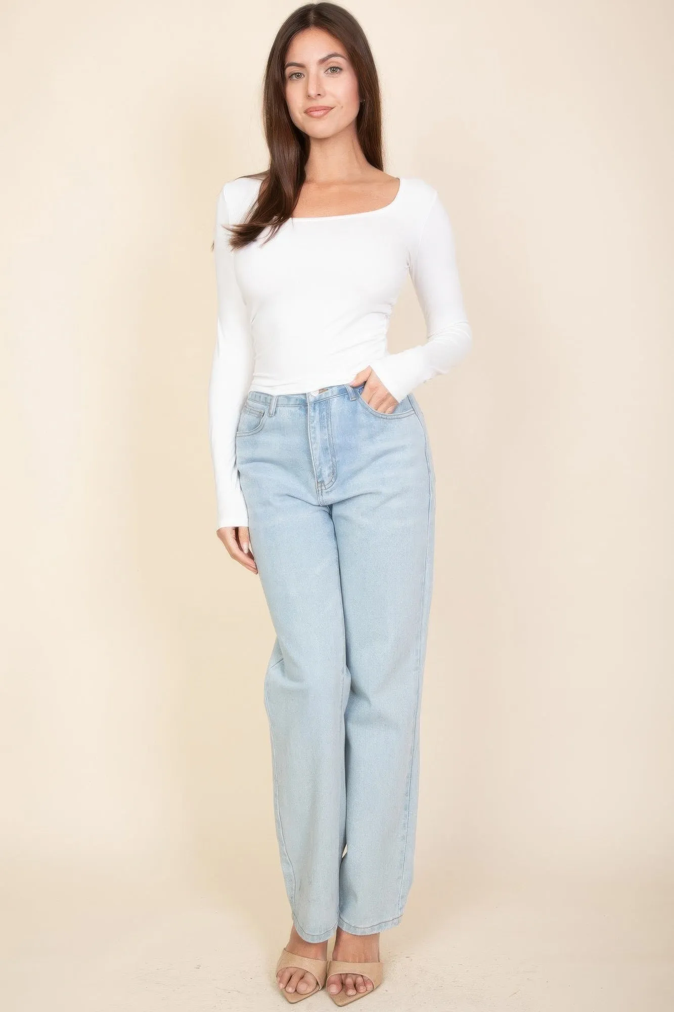 Square Neck Long Sleeve Top