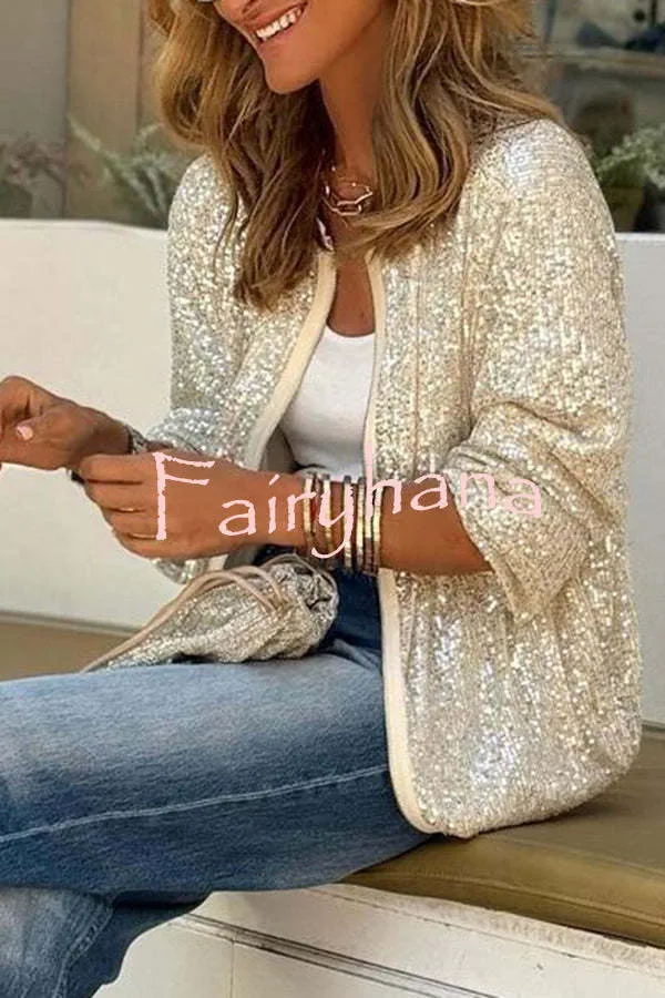 Star Kisses Sequin Zipped Long Sleeve Relaxed or Party Coat