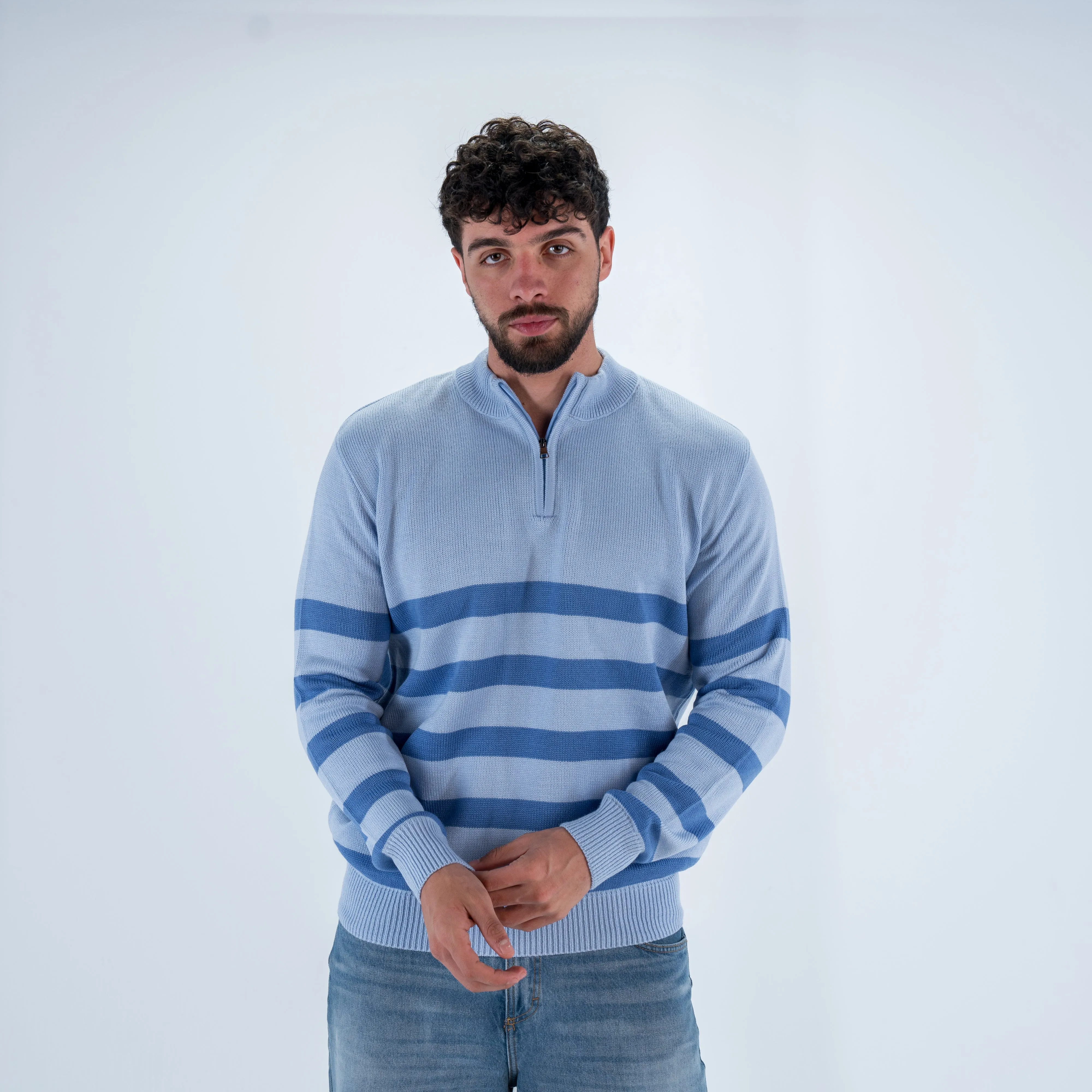 Striped Men Quarter Pullover