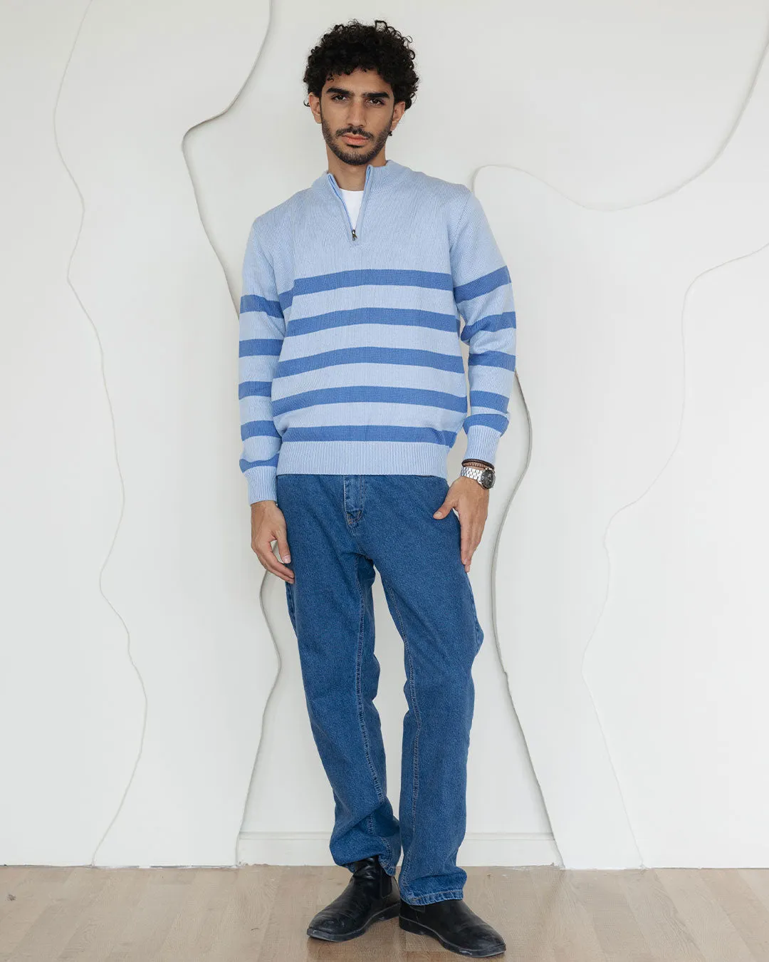 Striped Men Quarter Pullover
