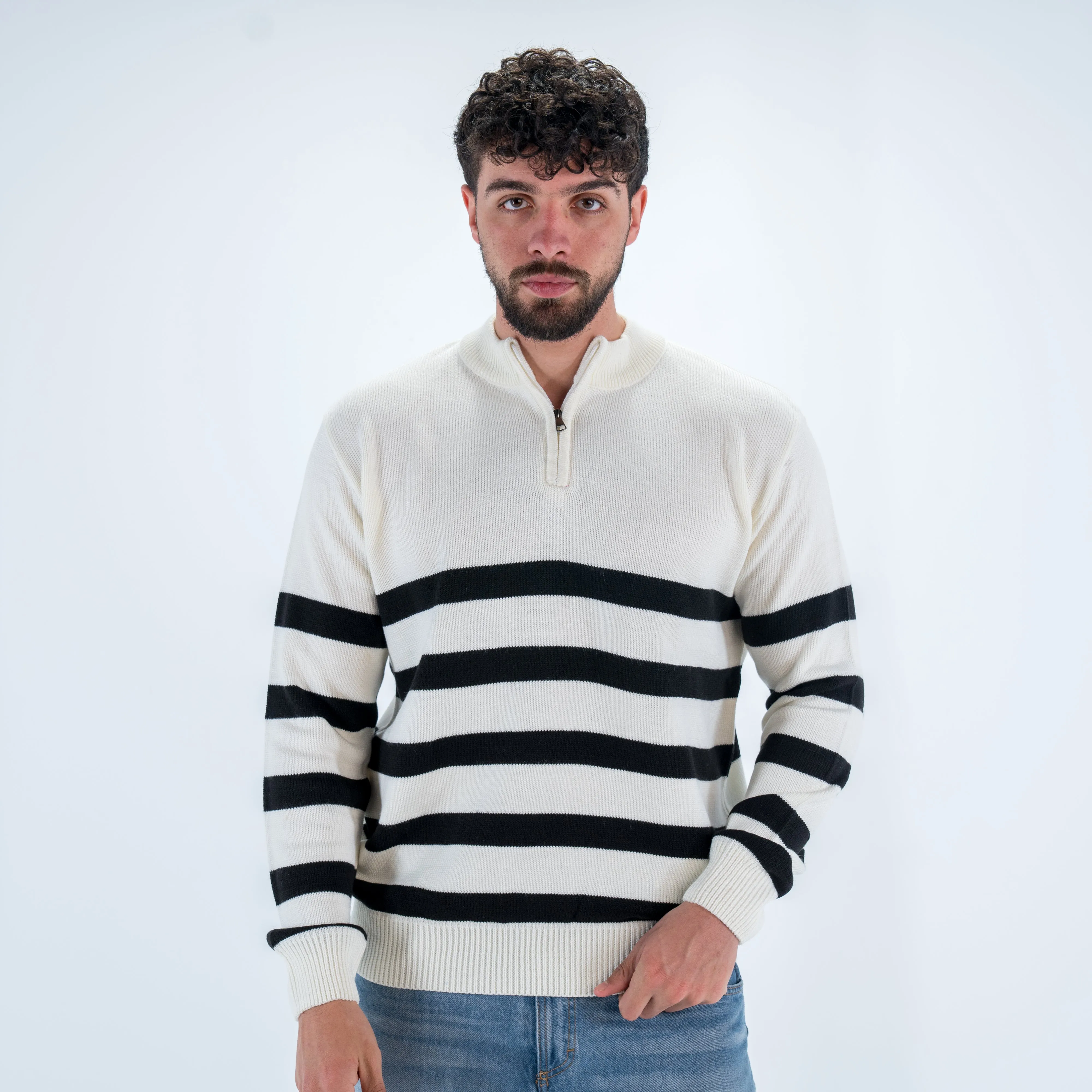 Striped Men Quarter Pullover