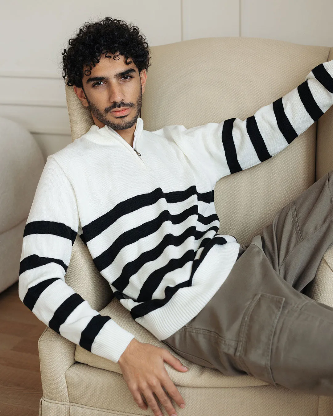 Striped Men Quarter Pullover
