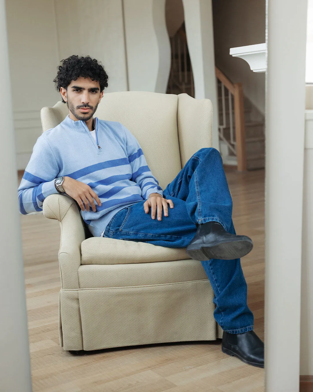 Striped Men Quarter Pullover
