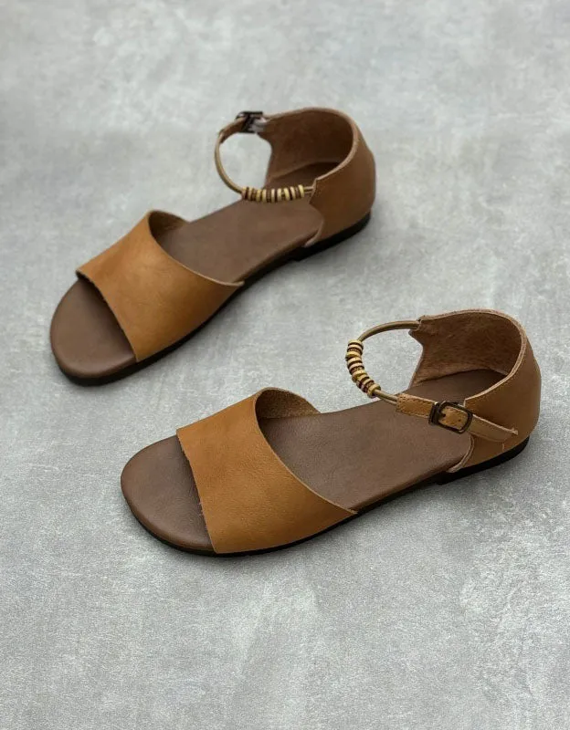 Summer Ankle Strap Open Toe Retro Flat Sandals
