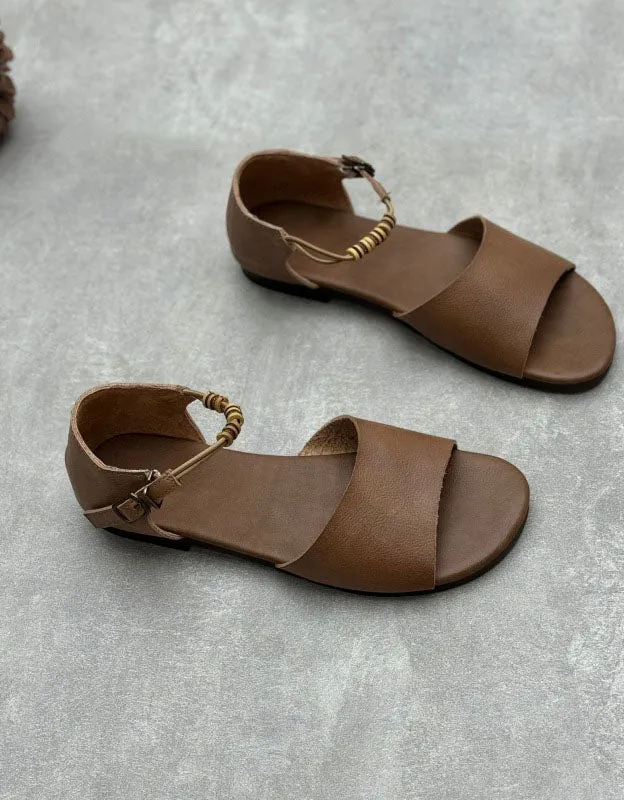 Summer Ankle Strap Open Toe Retro Flat Sandals