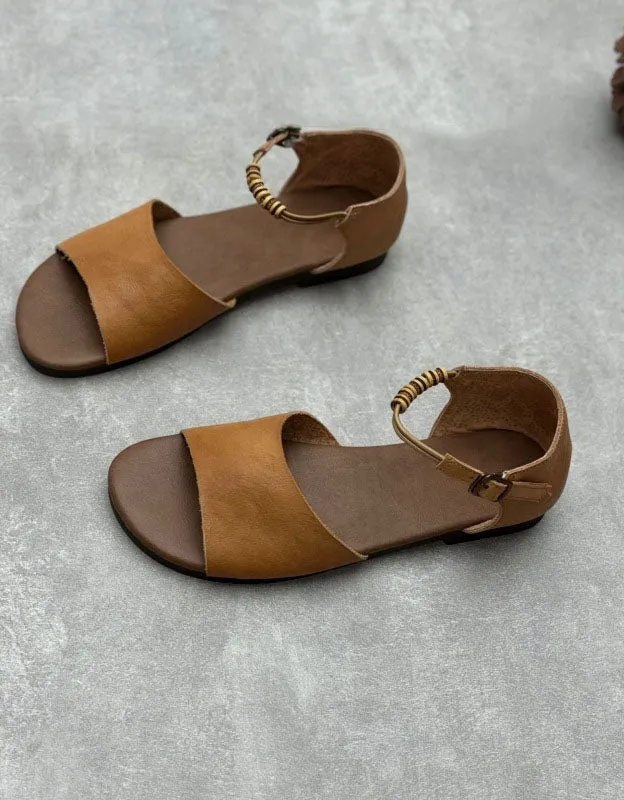 Summer Ankle Strap Open Toe Retro Flat Sandals