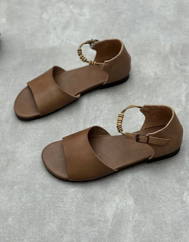 Summer Ankle Strap Open Toe Retro Flat Sandals