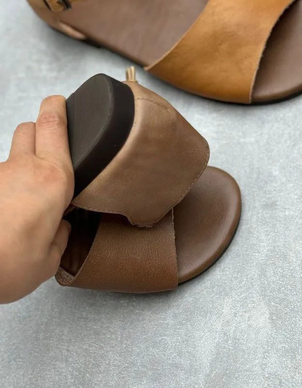 Summer Ankle Strap Open Toe Retro Flat Sandals