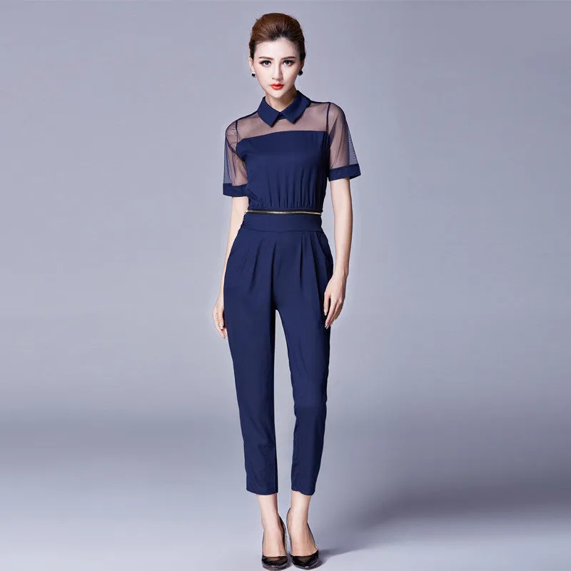 Summer Jumpsuit Women Design Zipper Detachable Chiffon Long Pants Rompers Women Jumpsuit Overalls Bodysuit macacao mono S59003