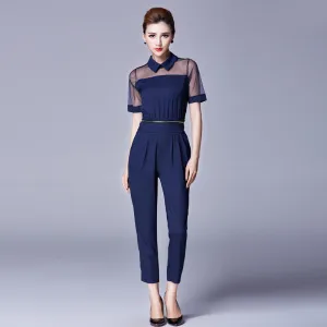 Summer Jumpsuit Women Design Zipper Detachable Chiffon Long Pants Rompers Women Jumpsuit Overalls Bodysuit macacao mono S59003