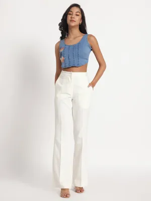 Sunflower Bliss Hand-Painted Denim Crop Top