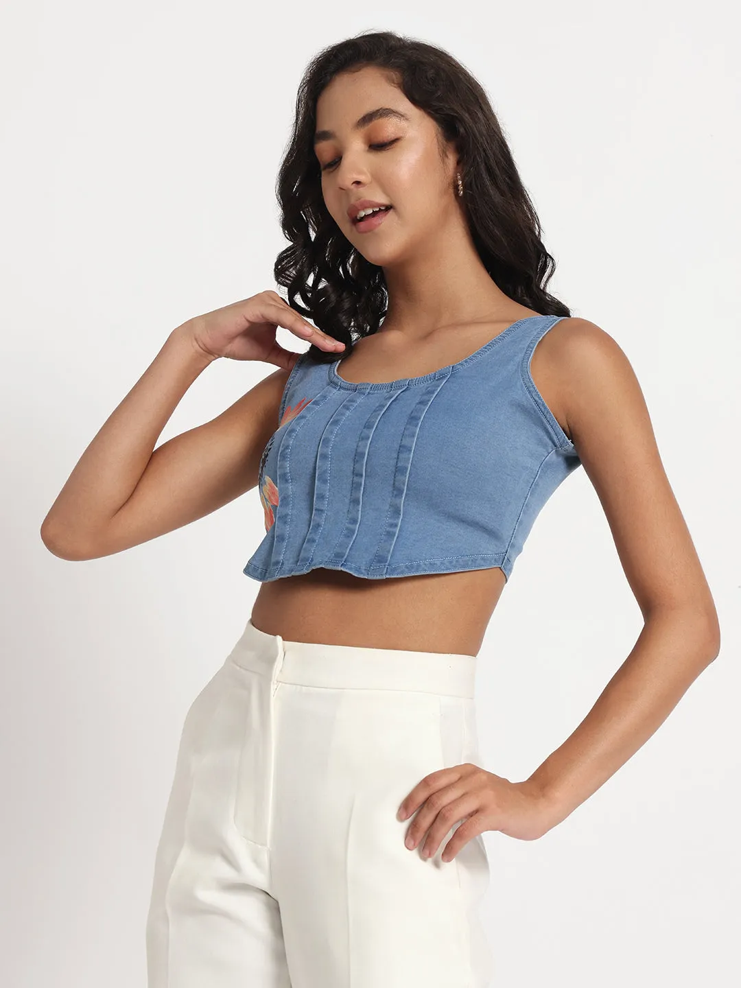 Sunflower Bliss Hand-Painted Denim Crop Top