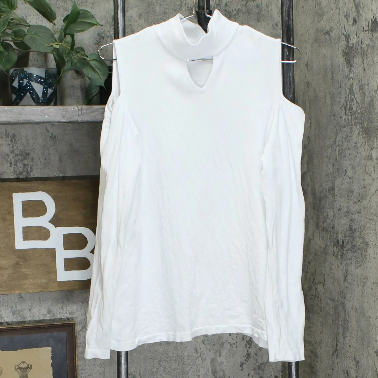 Susan Graver Women's Cold Shoulder Mock Neck Sweater White Medium
