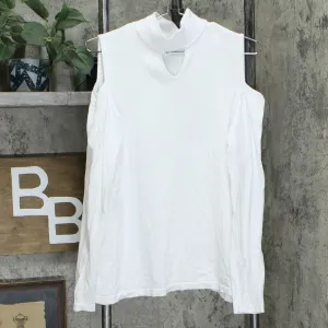 Susan Graver Women's Cold Shoulder Mock Neck Sweater White Medium