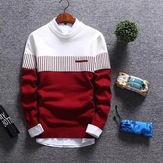 Sweater Men's Winter Pullover Men  Slim Fit Striped Knitted Sweater