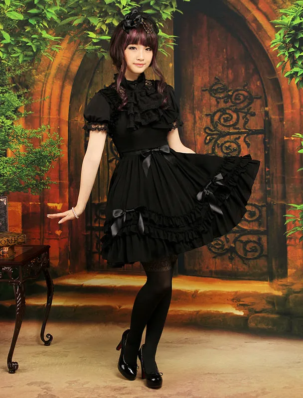 Sweet Black Straps Neck Bow Chiffon Cute Lolita Jumper Skirt