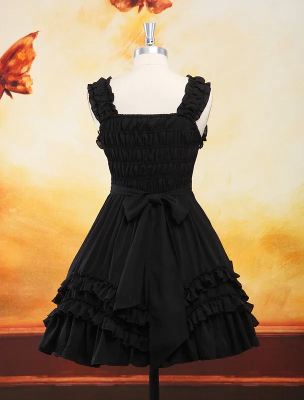 Sweet Black Straps Neck Bow Chiffon Cute Lolita Jumper Skirt