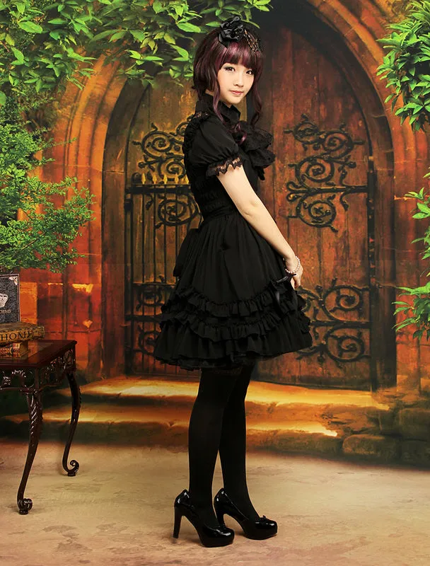 Sweet Black Straps Neck Bow Chiffon Cute Lolita Jumper Skirt