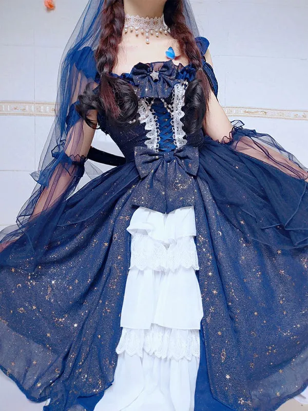 Sweet Lolita JSK Dress Neverland Lace Cascading Ruffles Bows White Lolita Jumper Skirts