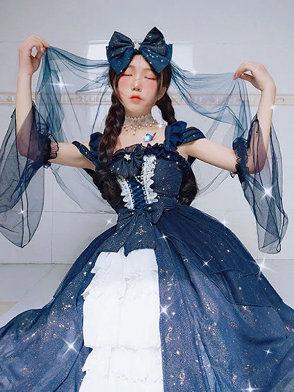 Sweet Lolita JSK Dress Neverland Lace Cascading Ruffles Bows White Lolita Jumper Skirts