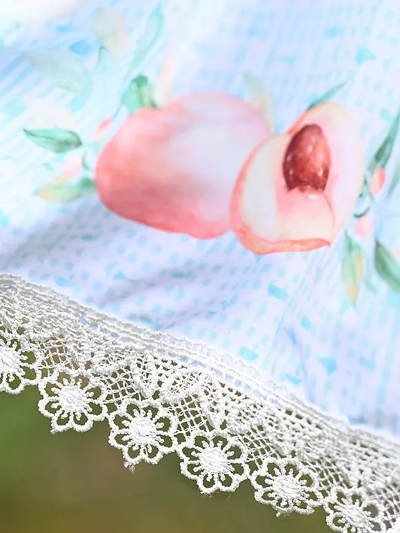 Sweet Lolita Overskirt Fruit Floral Print Light Sky Blue Lace Daily Casual Tea Party Sweet Lolita Skirts