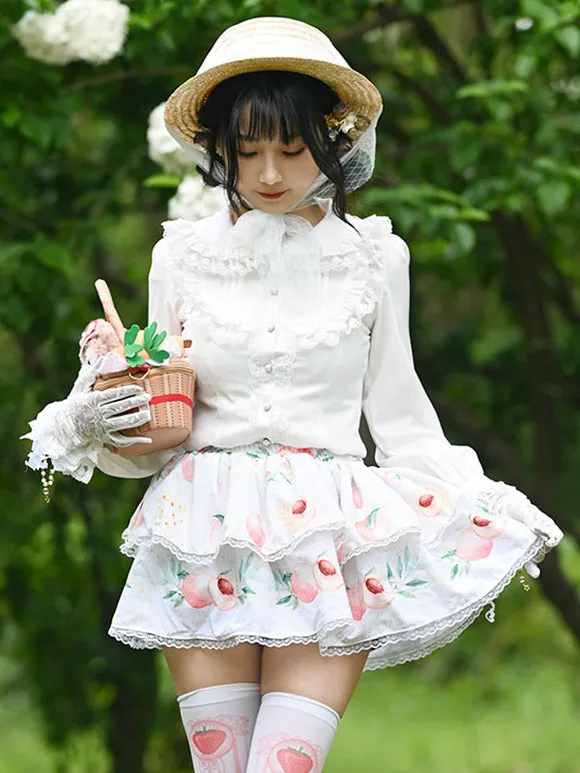 Sweet Lolita Overskirt Lace Ecru White Fruit Pattern Sweet Lolita Skirts