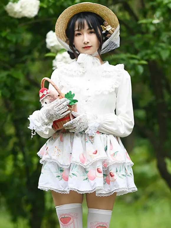 Sweet Lolita Overskirt Lace Ecru White Fruit Pattern Sweet Lolita Skirts