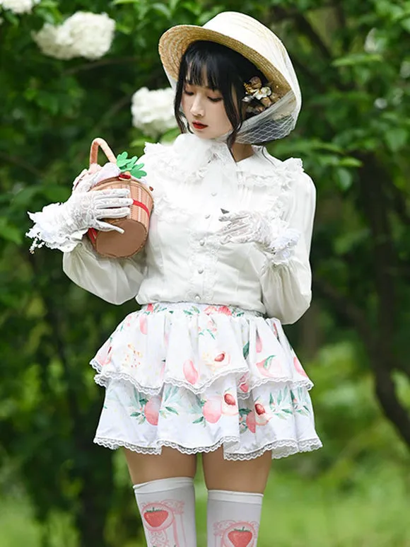Sweet Lolita Overskirt Lace Ecru White Fruit Pattern Sweet Lolita Skirts